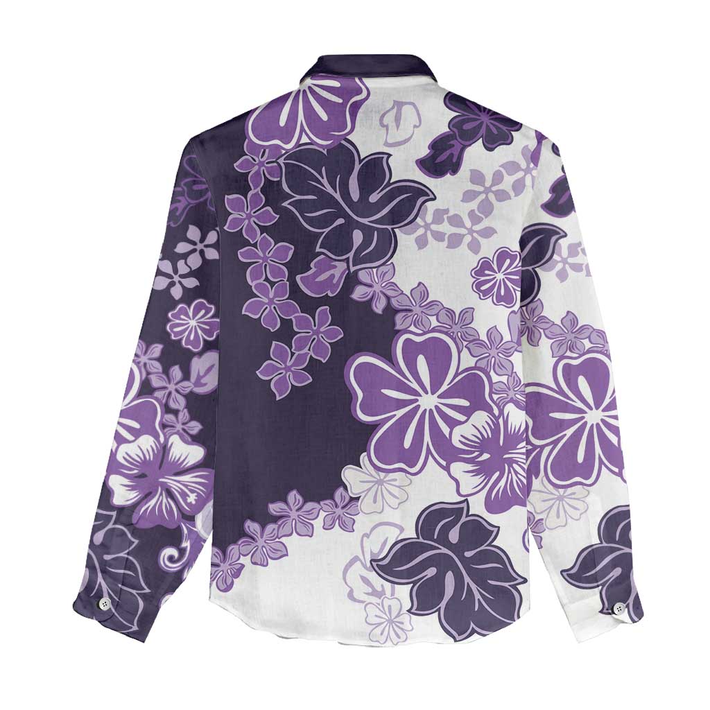 Purple Hibiscus Plumeria Floral Women Casual Shirt - Polynesian Pride