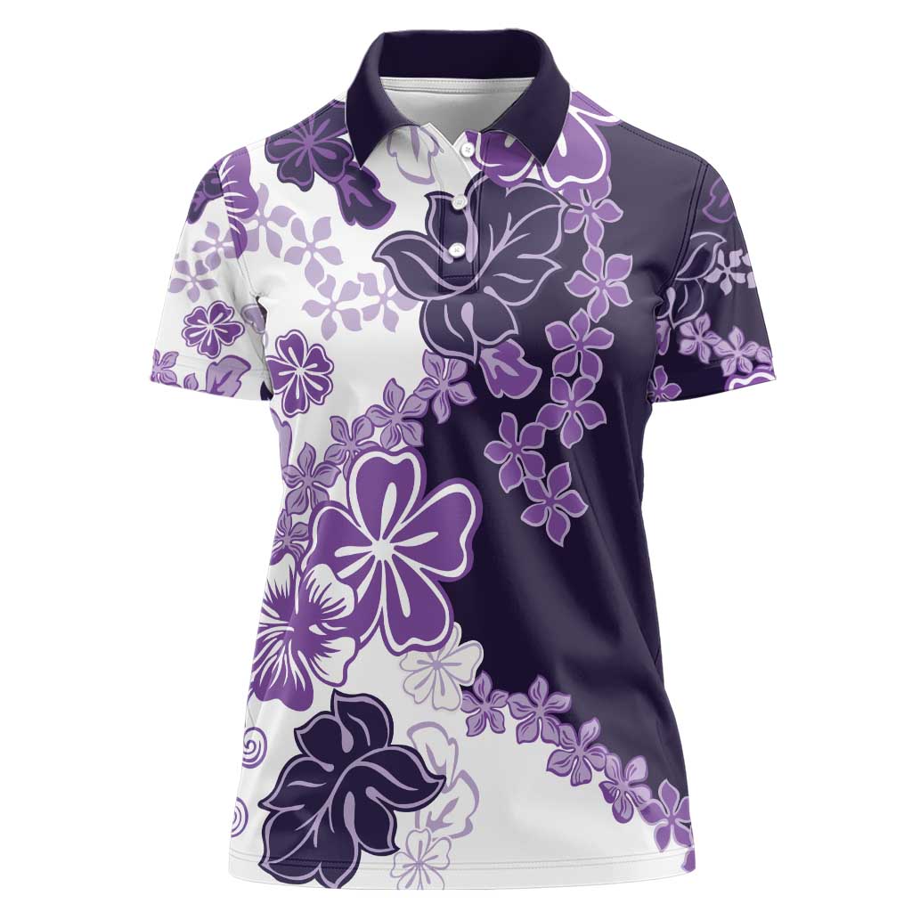 Purple Hibiscus Plumeria Floral Women Polo Shirt - Polynesian Pride