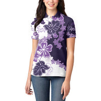 Purple Hibiscus Plumeria Floral Women Polo Shirt - Polynesian Pride