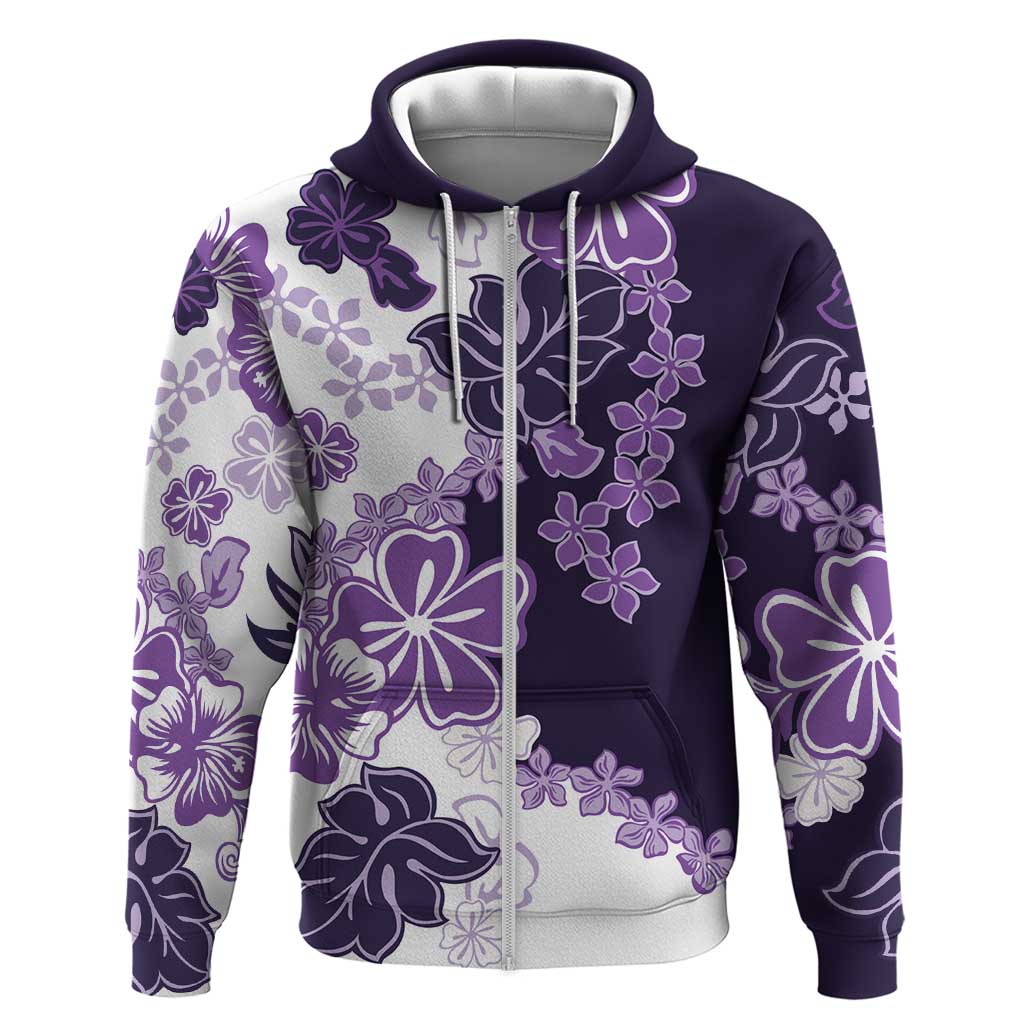 Purple Hibiscus Plumeria Floral Zip Hoodie LT01 Zip Hoodie Purple - Polynesian Pride