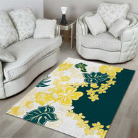 Yelow Teal Hibiscus Plumeria Floral Area Rug - Polynesian Pride