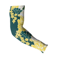 Yelow Teal Hibiscus Plumeria Floral Arm Sleeves - Polynesian Pride