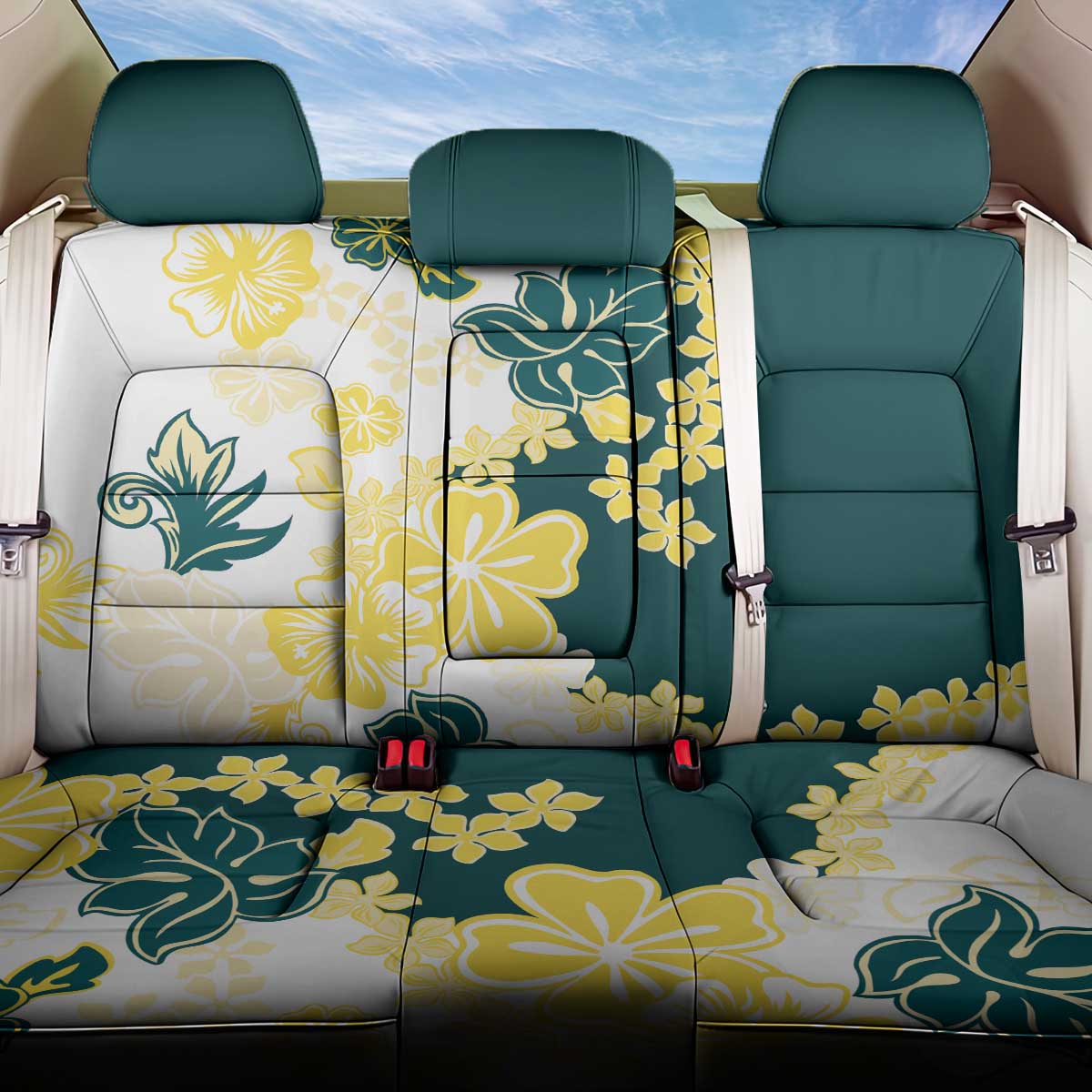 Yelow Teal Hibiscus Plumeria Floral Back Car Seat Cover LT01 One Size Yellow - Polynesian Pride