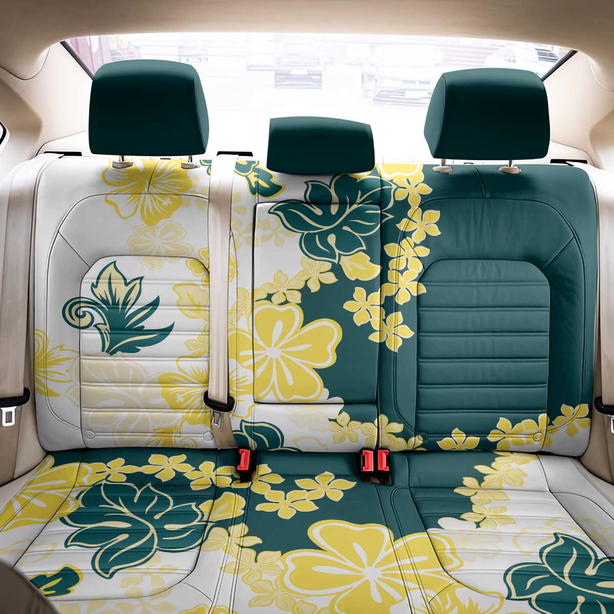 Yelow Teal Hibiscus Plumeria Floral Back Car Seat Cover LT01 - Polynesian Pride
