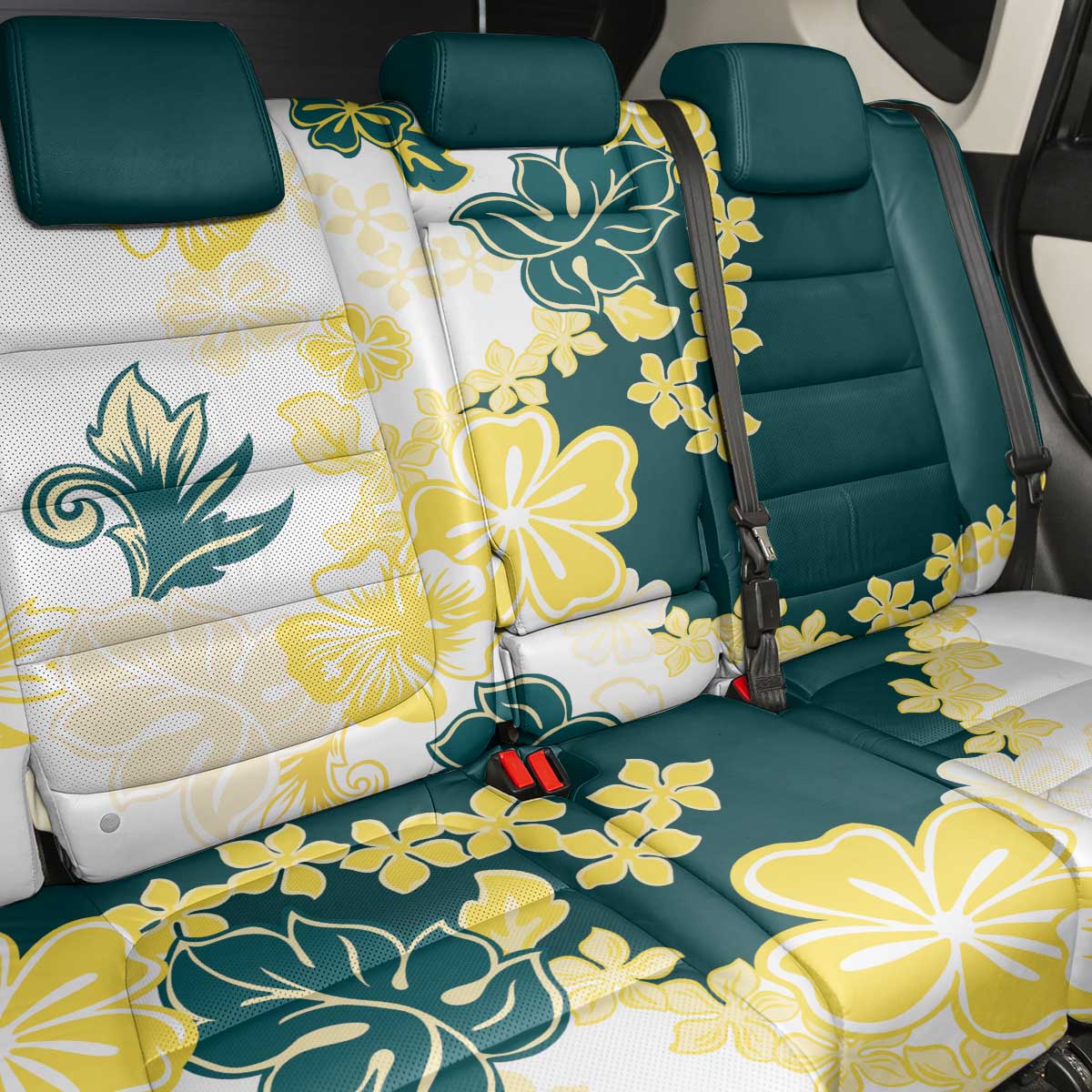 Yelow Teal Hibiscus Plumeria Floral Back Car Seat Cover LT01 - Polynesian Pride