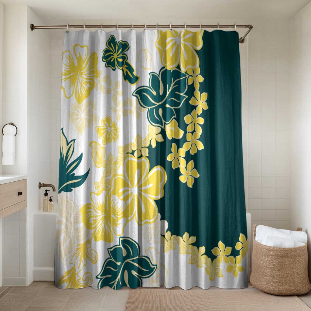 Yelow Teal Hibiscus Plumeria Floral Bathroom Set - Polynesian Pride