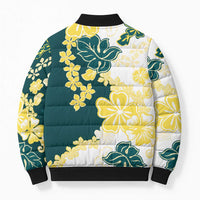 Yelow Teal Hibiscus Plumeria Floral Bomber Puffer Jacket LT01 - Polynesian Pride