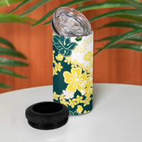 Yelow Teal Hibiscus Plumeria Floral 4 in 1 Can Cooler Tumbler - Polynesian Pride