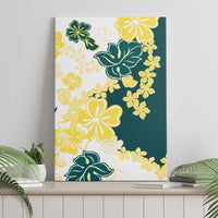 Yelow Teal Hibiscus Plumeria Floral Canvas Wall Art - Polynesian Pride