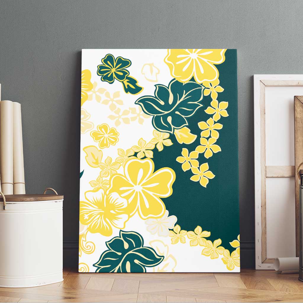Yelow Teal Hibiscus Plumeria Floral Canvas Wall Art - Polynesian Pride