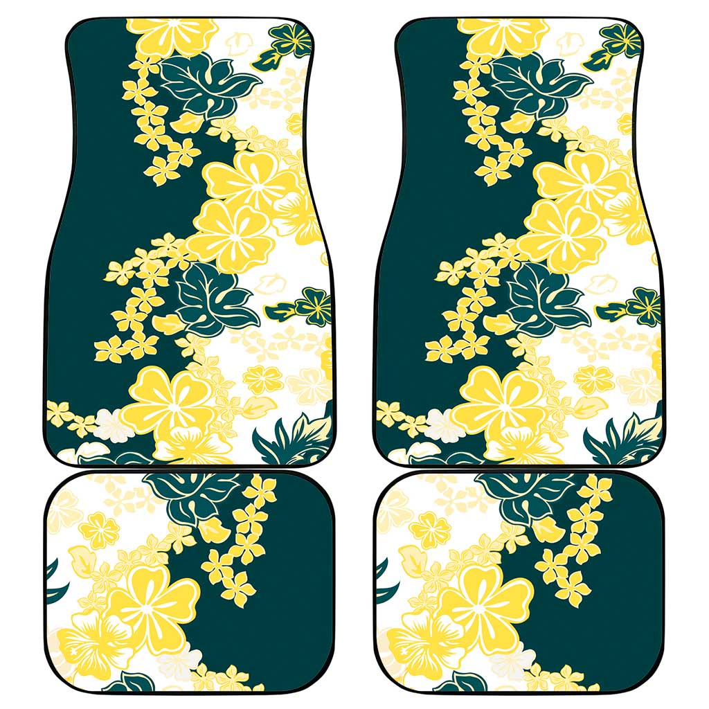 Yelow Teal Hibiscus Plumeria Floral Car Mats - Polynesian Pride