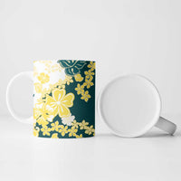 Yelow Teal Hibiscus Plumeria Floral Ceramic Mug - Polynesian Pride