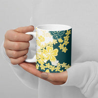 Yelow Teal Hibiscus Plumeria Floral Ceramic Mug - Polynesian Pride