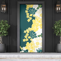 Yelow Teal Hibiscus Plumeria Floral Door Cover - Polynesian Pride