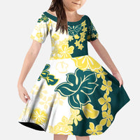 Yelow Teal Hibiscus Plumeria Floral Family Matching Mermaid Dress and Hawaiian Shirt LT01 Daughter's Dress Yellow - Polynesian Pride