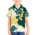 Yelow Teal Hibiscus Plumeria Floral Family Matching Off Shoulder Short Dress and Hawaiian Shirt - Polynesian Pride