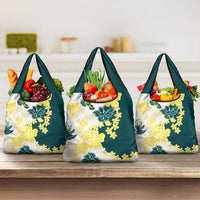 Yelow Teal Hibiscus Plumeria Floral Grocery Bag - Polynesian Pride