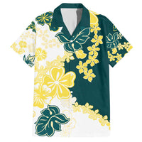 Yelow Teal Hibiscus Plumeria Floral Hawaiian Shirt - Polynesian Pride