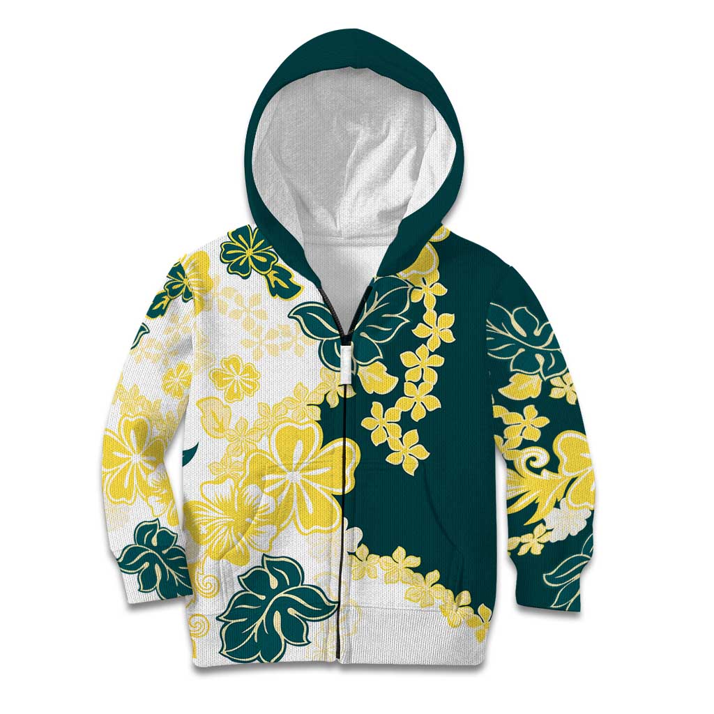 Yelow Teal Hibiscus Plumeria Floral Kid Hoodie - Polynesian Pride