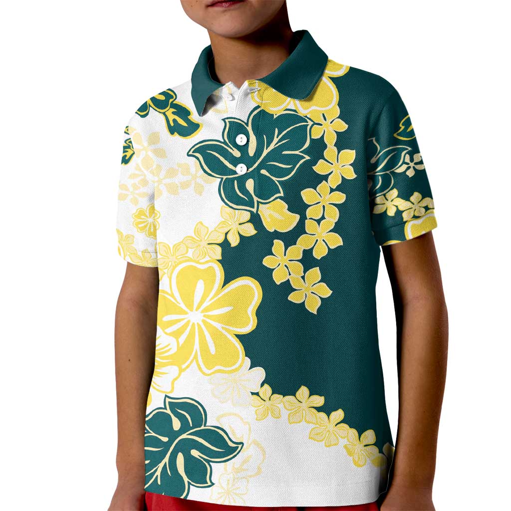 Yelow Teal Hibiscus Plumeria Floral Kid Polo Shirt LT01 Kid Yellow - Polynesian Pride