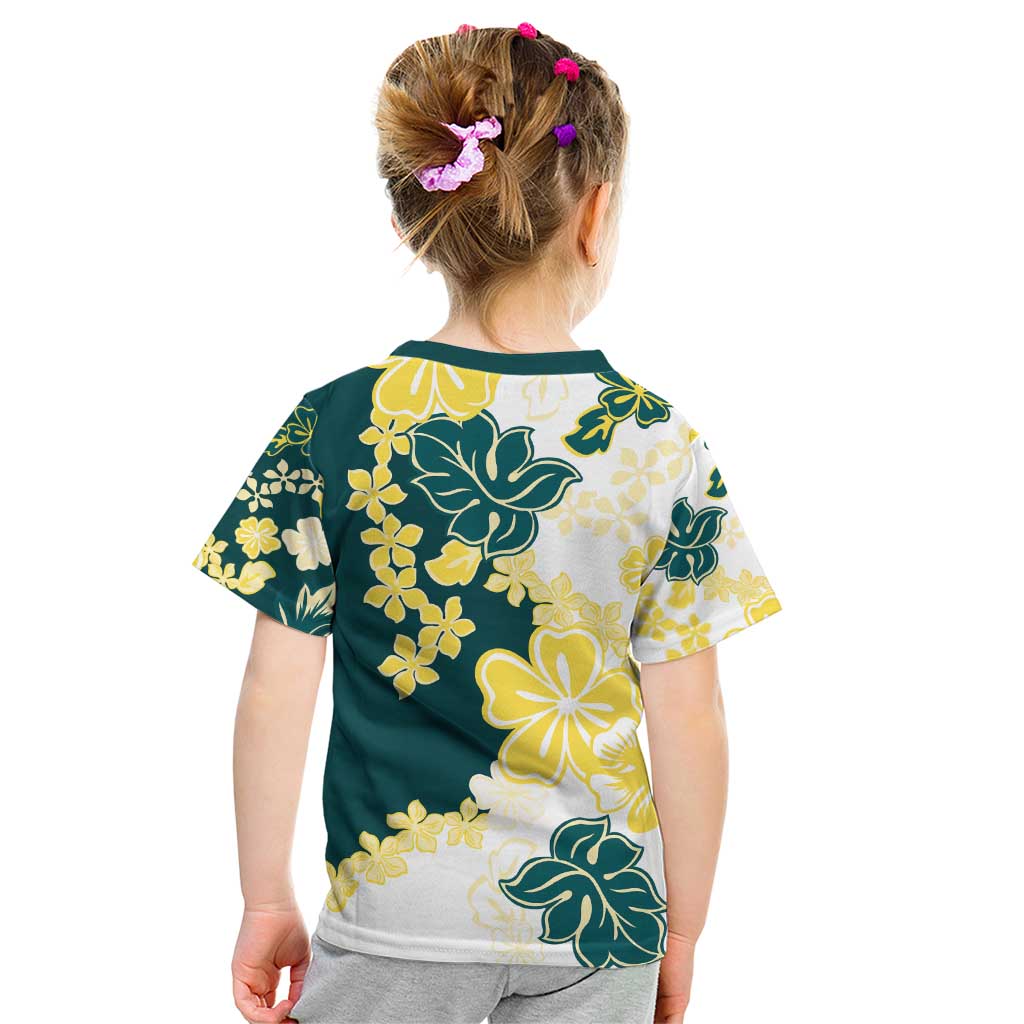 Yelow Teal Hibiscus Plumeria Floral Kid T Shirt LT01 - Polynesian Pride