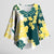 Yelow Teal Hibiscus Plumeria Floral Kimono Sleeve Blouse - Polynesian Pride