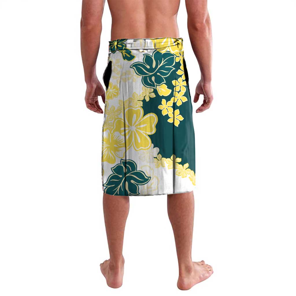 Yelow Teal Hibiscus Plumeria Floral Lavalava - Polynesian Pride