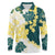 Yelow Teal Hibiscus Plumeria Floral Long Sleeve Polo Shirt - Polynesian Pride