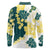 Yelow Teal Hibiscus Plumeria Floral Long Sleeve Polo Shirt - Polynesian Pride