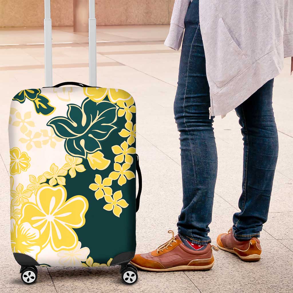 Yelow Teal Hibiscus Plumeria Floral Luggage Cover LT01 Yellow - Polynesian Pride