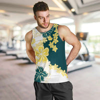 Yelow Teal Hibiscus Plumeria Floral Men Tank Top - Polynesian Pride