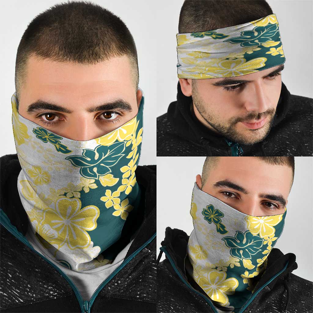 Yelow Teal Hibiscus Plumeria Floral Neck Gaiter LT01