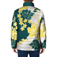 Yelow Teal Hibiscus Plumeria Floral Padded Jacket LT01 - Polynesian Pride