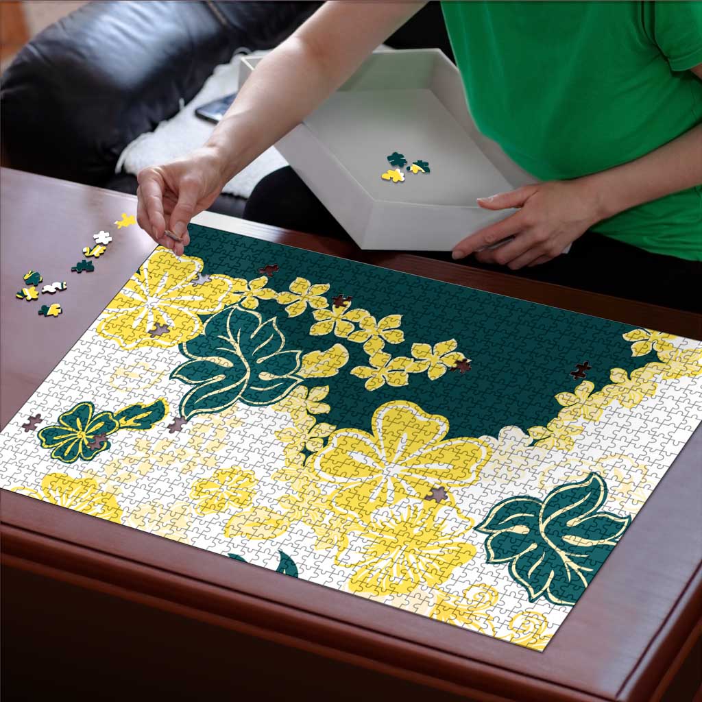 Yelow Teal Hibiscus Plumeria Floral Puzzle LT01 - Polynesian Pride