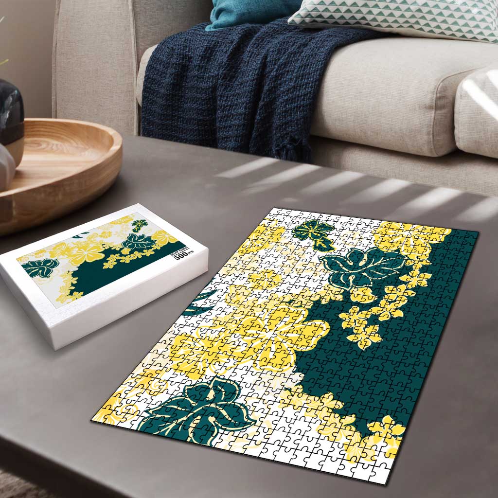 Yelow Teal Hibiscus Plumeria Floral Puzzle LT01 - Polynesian Pride