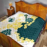 Yelow Teal Hibiscus Plumeria Floral Quilt - Polynesian Pride