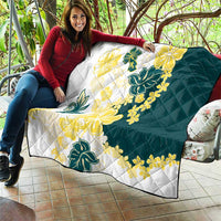 Yelow Teal Hibiscus Plumeria Floral Quilt - Polynesian Pride