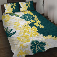 Yelow Teal Hibiscus Plumeria Floral Quilt Bed Set - Polynesian Pride