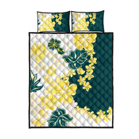 Yelow Teal Hibiscus Plumeria Floral Quilt Bed Set - Polynesian Pride