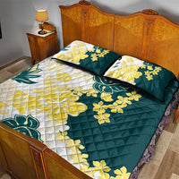 Yelow Teal Hibiscus Plumeria Floral Quilt Bed Set - Polynesian Pride