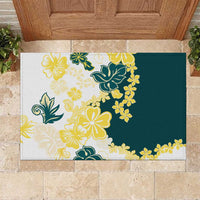 Yelow Teal Hibiscus Plumeria Floral Rubber Doormat - Polynesian Pride
