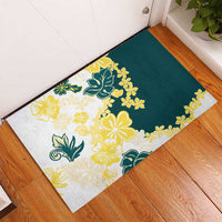 Yelow Teal Hibiscus Plumeria Floral Rubber Doormat - Polynesian Pride