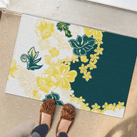 Yelow Teal Hibiscus Plumeria Floral Rubber Doormat - Polynesian Pride