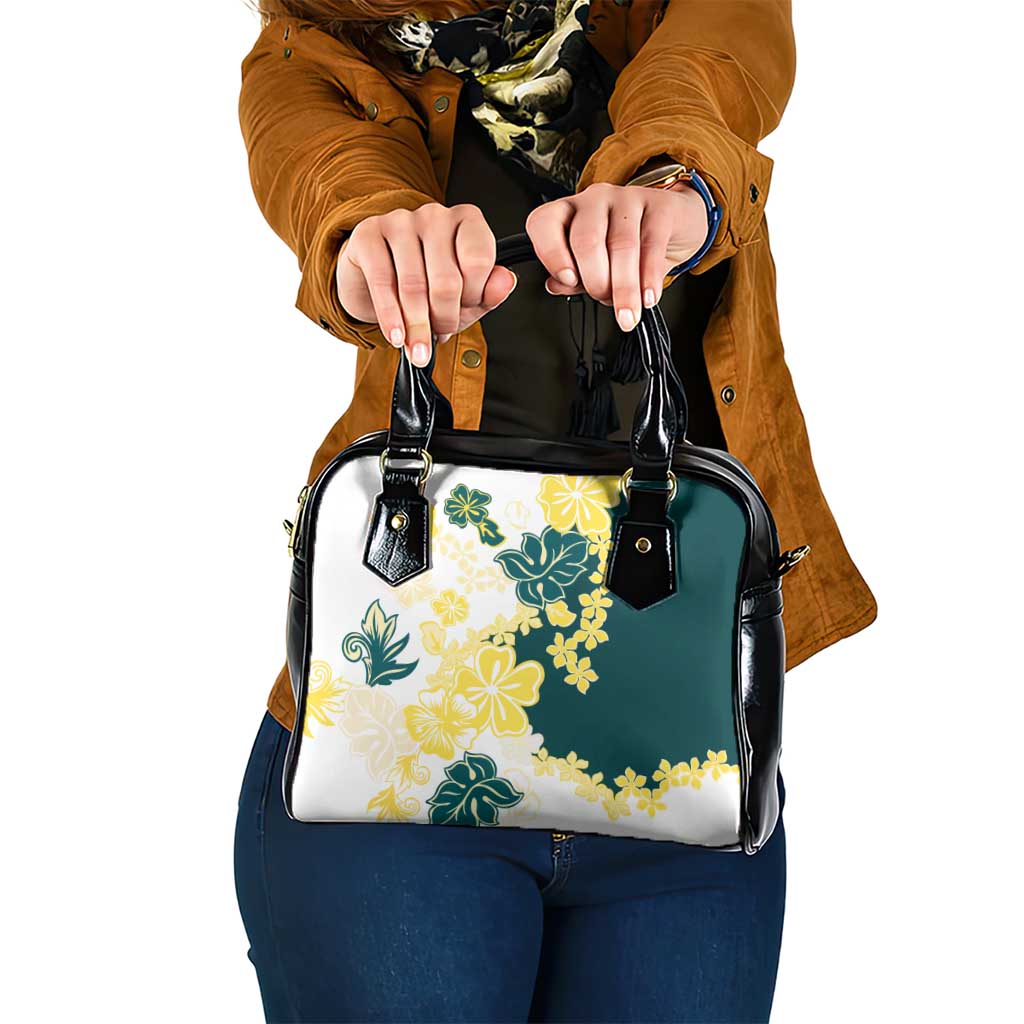 Yelow Teal Hibiscus Plumeria Floral Shoulder Handbag LT01 One Size Yellow - Polynesian Pride
