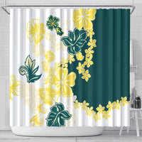 Yelow Teal Hibiscus Plumeria Floral Shower Curtain - Polynesian Pride