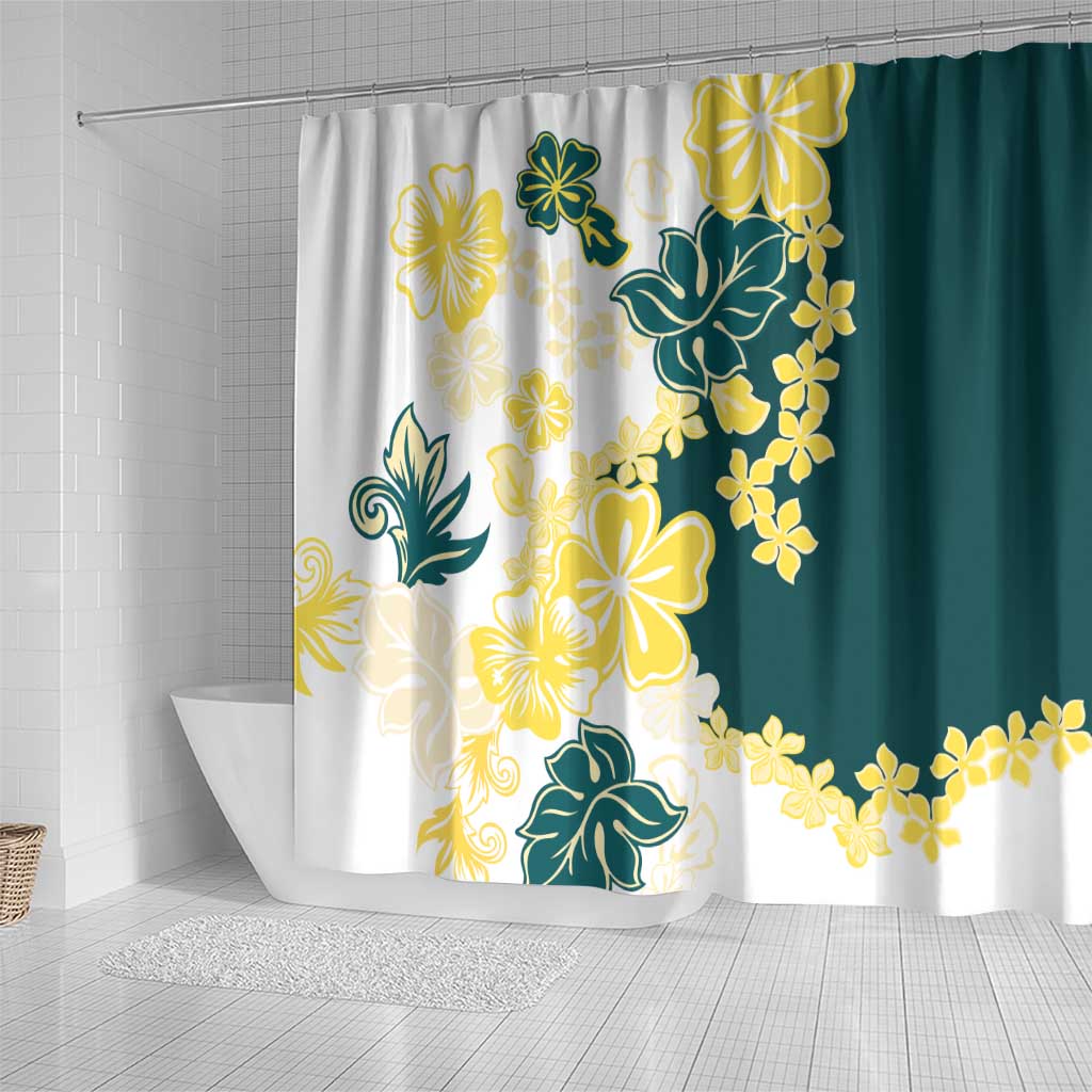 Yelow Teal Hibiscus Plumeria Floral Shower Curtain - Polynesian Pride