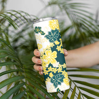 Yelow Teal Hibiscus Plumeria Floral Skinny Tumbler - Polynesian Pride