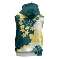 Yelow Teal Hibiscus Plumeria Floral Sleeveless Hoodie LT01 - Polynesian Pride