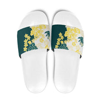 Yelow Teal Hibiscus Plumeria Floral Slide Sandals - Polynesian Pride