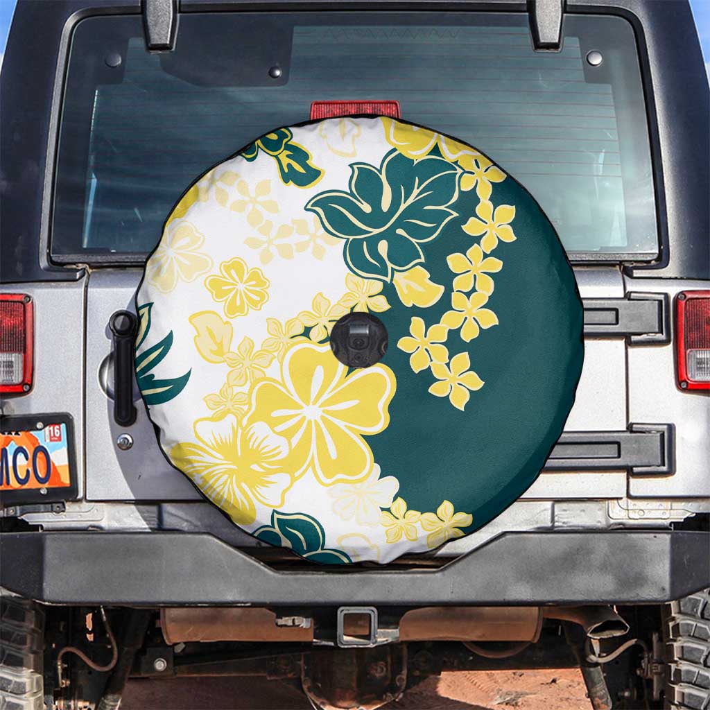 Yelow Teal Hibiscus Plumeria Floral Spare Tire Cover LT01 Yellow - Polynesian Pride